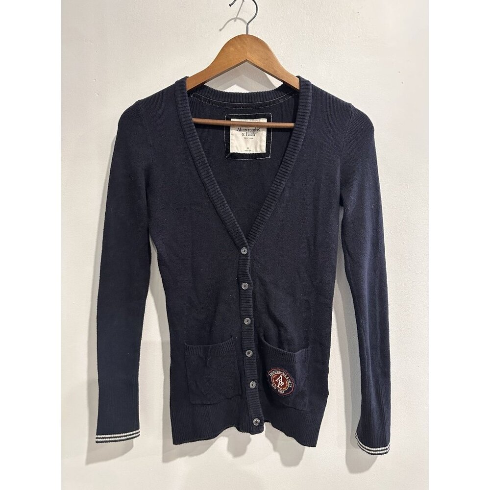 ABERCROMBIE‎ & FITCH Vintage Y2K Preppy Button Up Navy V Neck Cardigan Size M